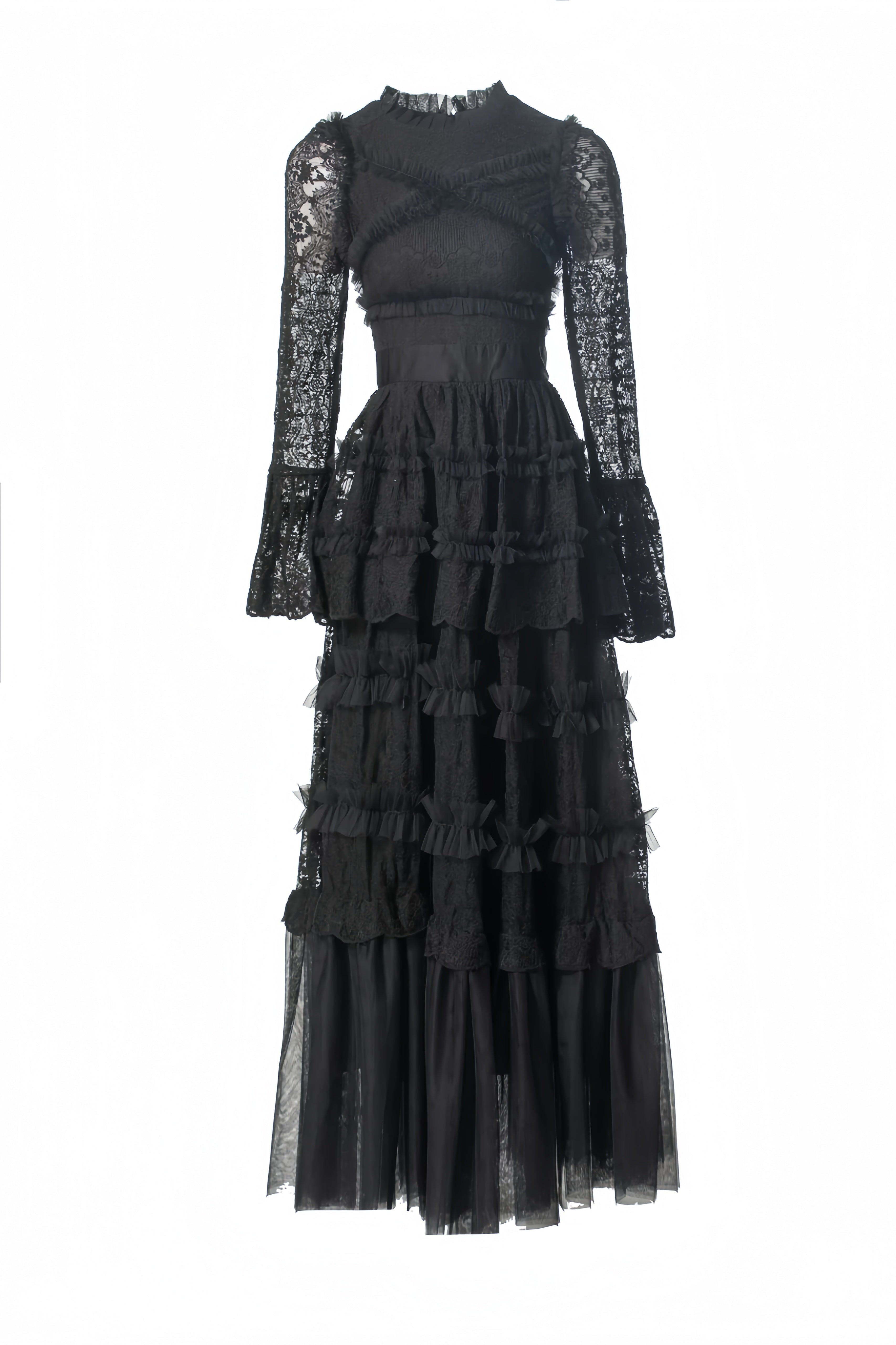 Asher Black Long Sleeve Lace Maxi Dress