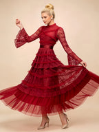 Asher Red Long Sleeve Lace Maxi Dress