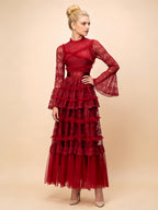 Asher Red Long Sleeve Lace Maxi Dress