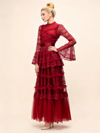 Asher Red Long Sleeve Lace Maxi Dress