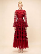 Asher Red Long Sleeve Lace Maxi Dress