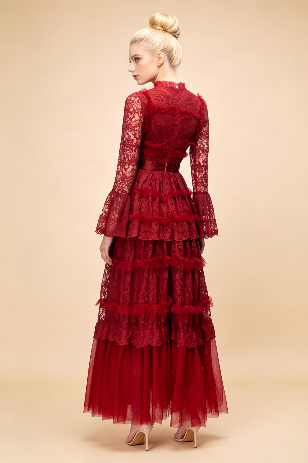 Asher Red Long Sleeve Lace Maxi Dress