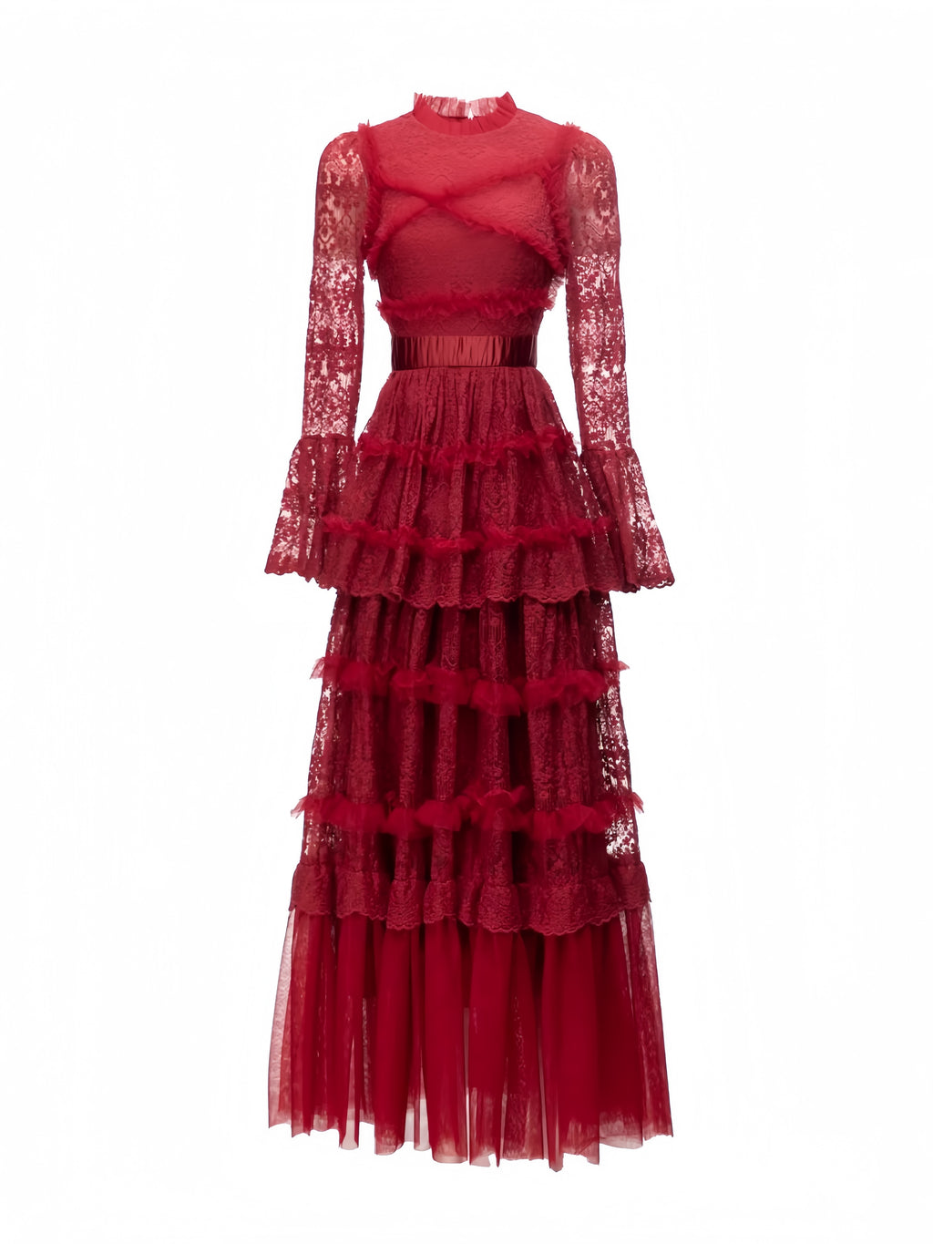 Asher Red Long Sleeve Lace Maxi Dress