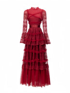 Asher Red Long Sleeve Lace Maxi Dress