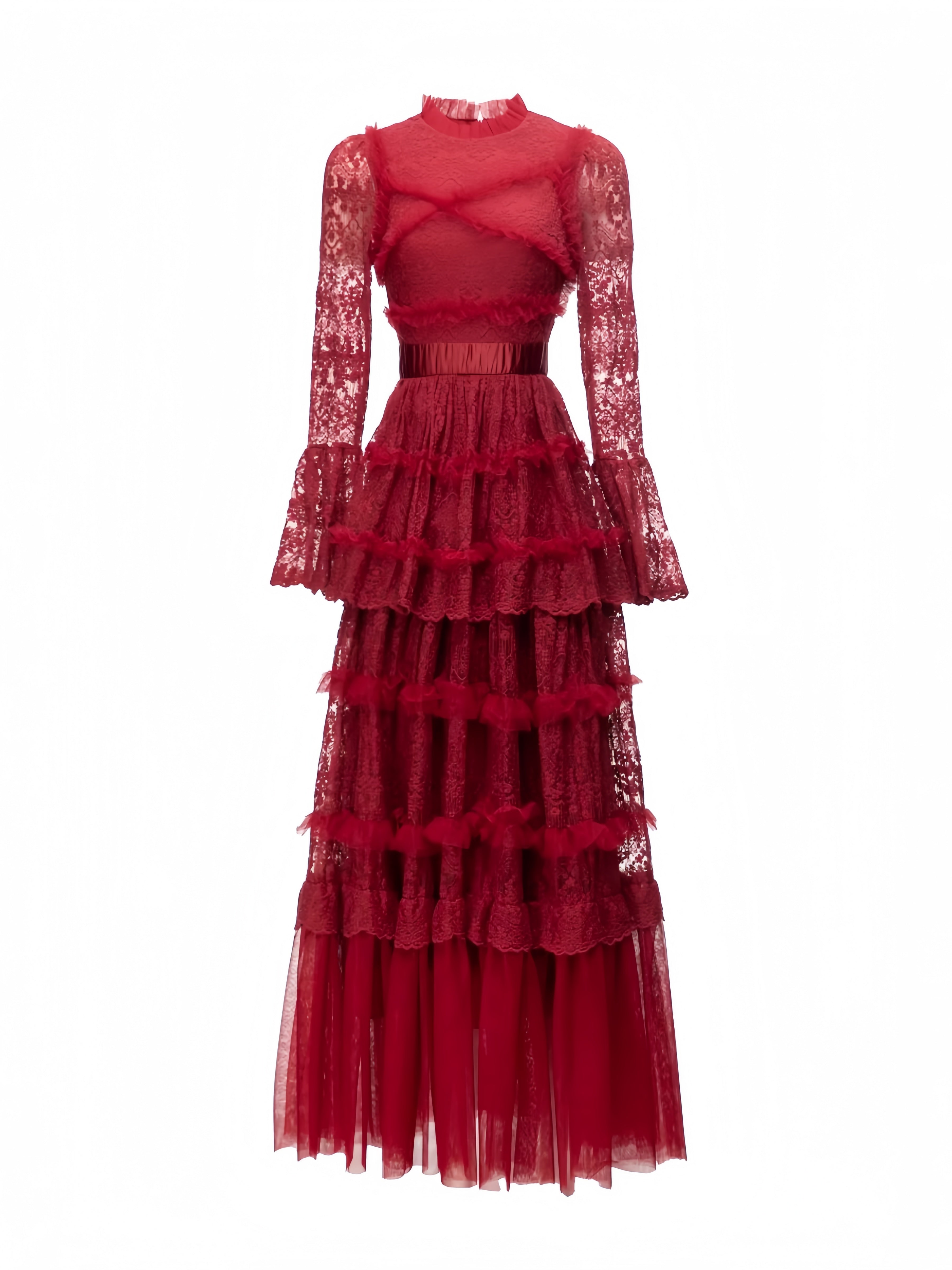 Asher Red Long Sleeve Lace Maxi Dress