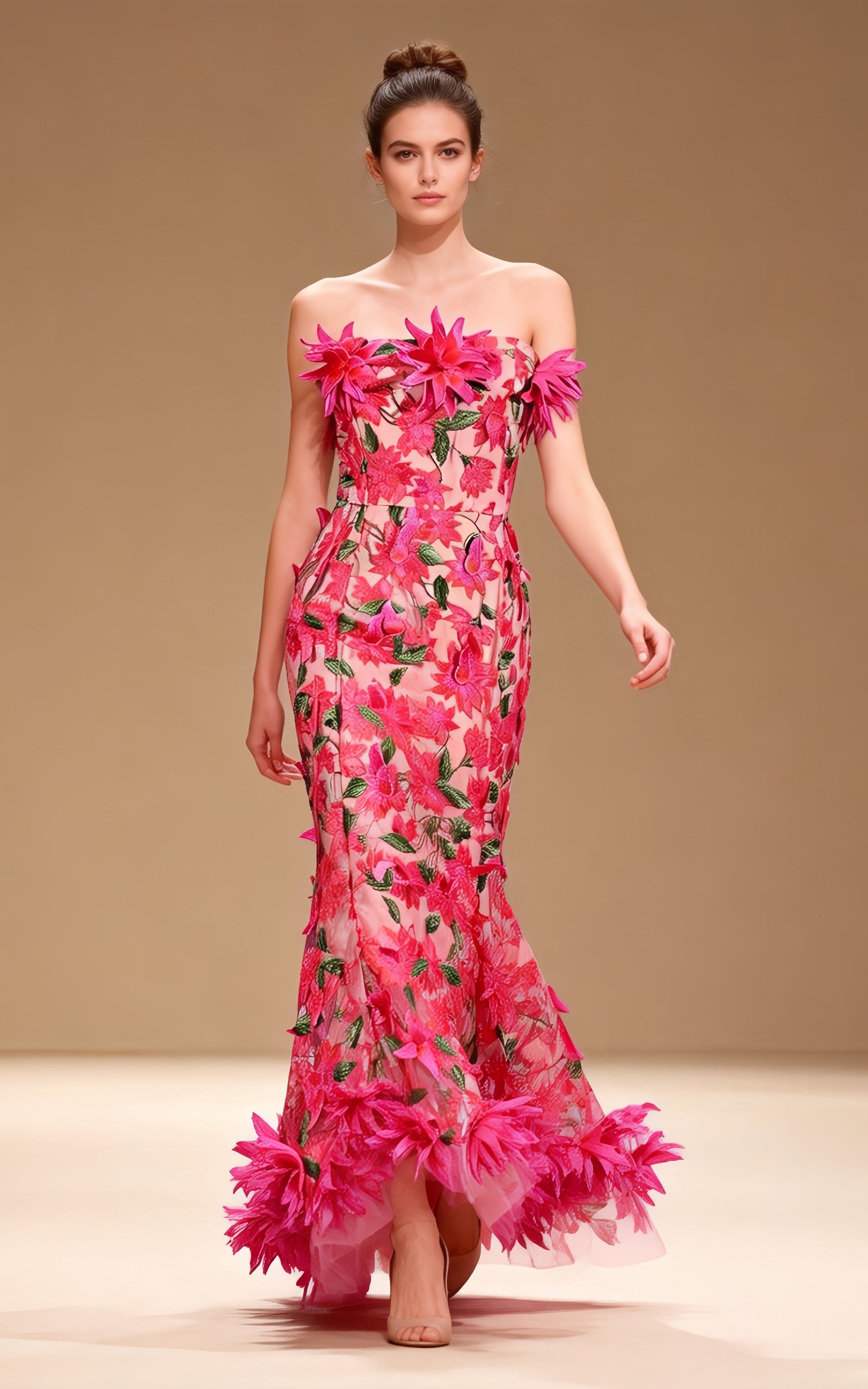 Aspen Magenta 3D Floral Embroidery Maxi Dress