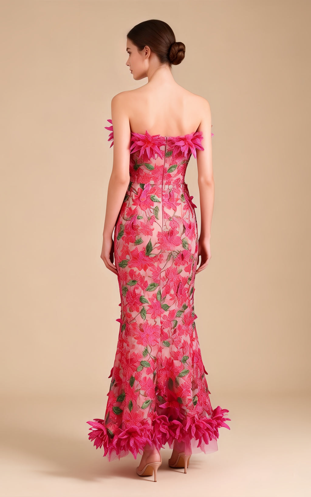 Aspen Magenta 3D Floral Embroidery Maxi Dress