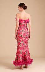Aspen Magenta 3D Floral Embroidery Maxi Dress