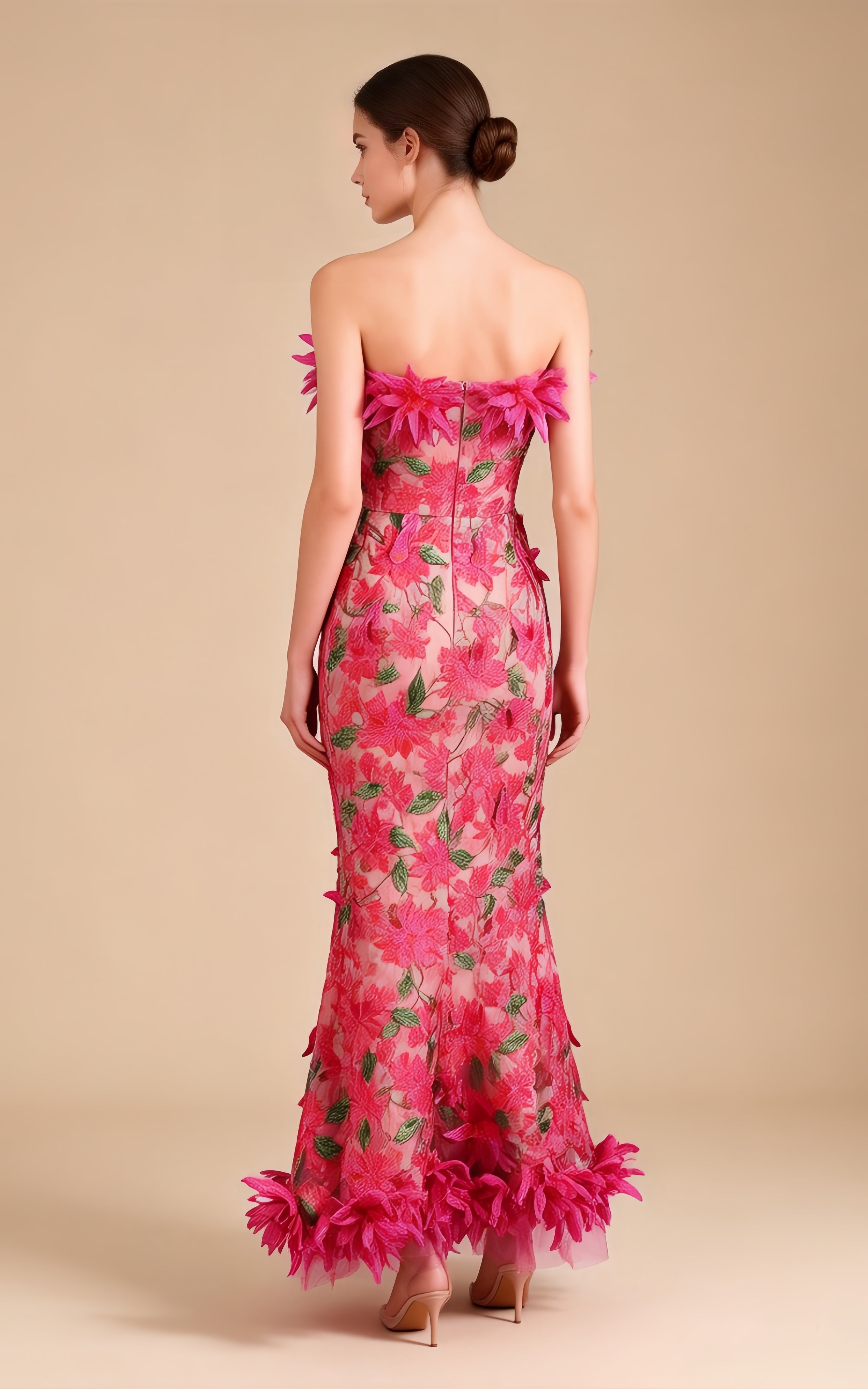 Aspen Magenta 3D Floral Embroidery Maxi Dress