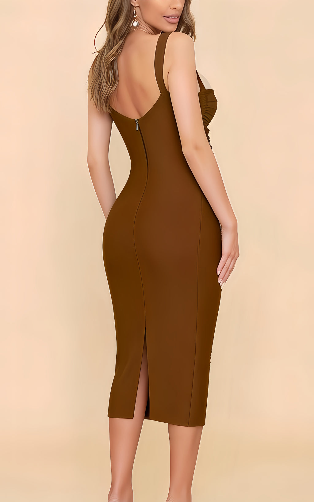 Aubrey Brown Mesh Slip Bandage Dress