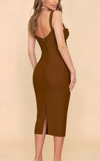 Aubrey Brown Mesh Slip Bandage Dress