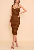 Aubrey Brown Mesh Slip Bandage Dress