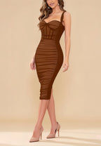 Aubrey Brown Mesh Slip Bandage Dress