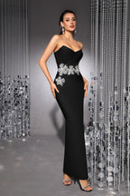 Audrey Black Strapless Rhinestone Bandage Maxi Dress