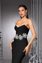 Audrey Black Strapless Rhinestone Bandage Maxi Dress