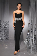 Audrey Black Strapless Rhinestone Bandage Maxi Dress