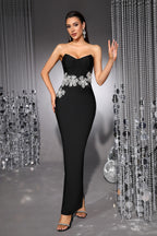 Audrey Black Strapless Rhinestone Bandage Maxi Dress