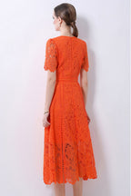 August Orange Water-Soluble Lace Midi Dress