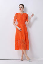 August Orange Water-Soluble Lace Midi Dress
