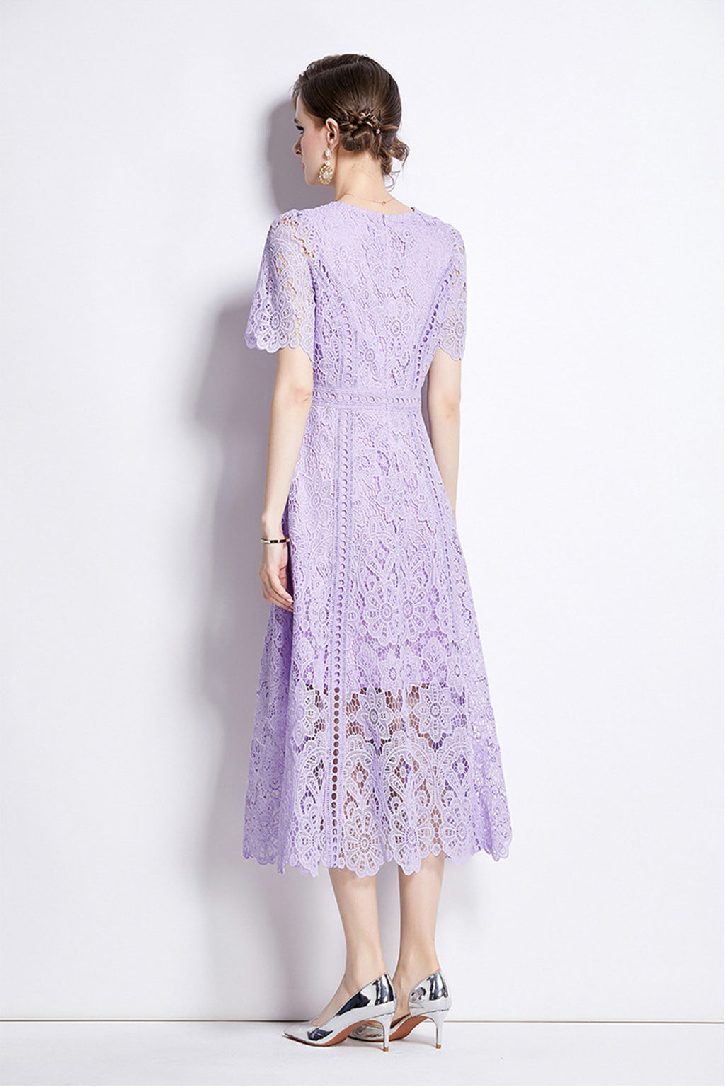 August Purple Water-Soluble Lace Midi Dress