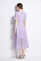 August Purple Water-Soluble Lace Midi Dress