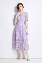 August Purple Water-Soluble Lace Midi Dress