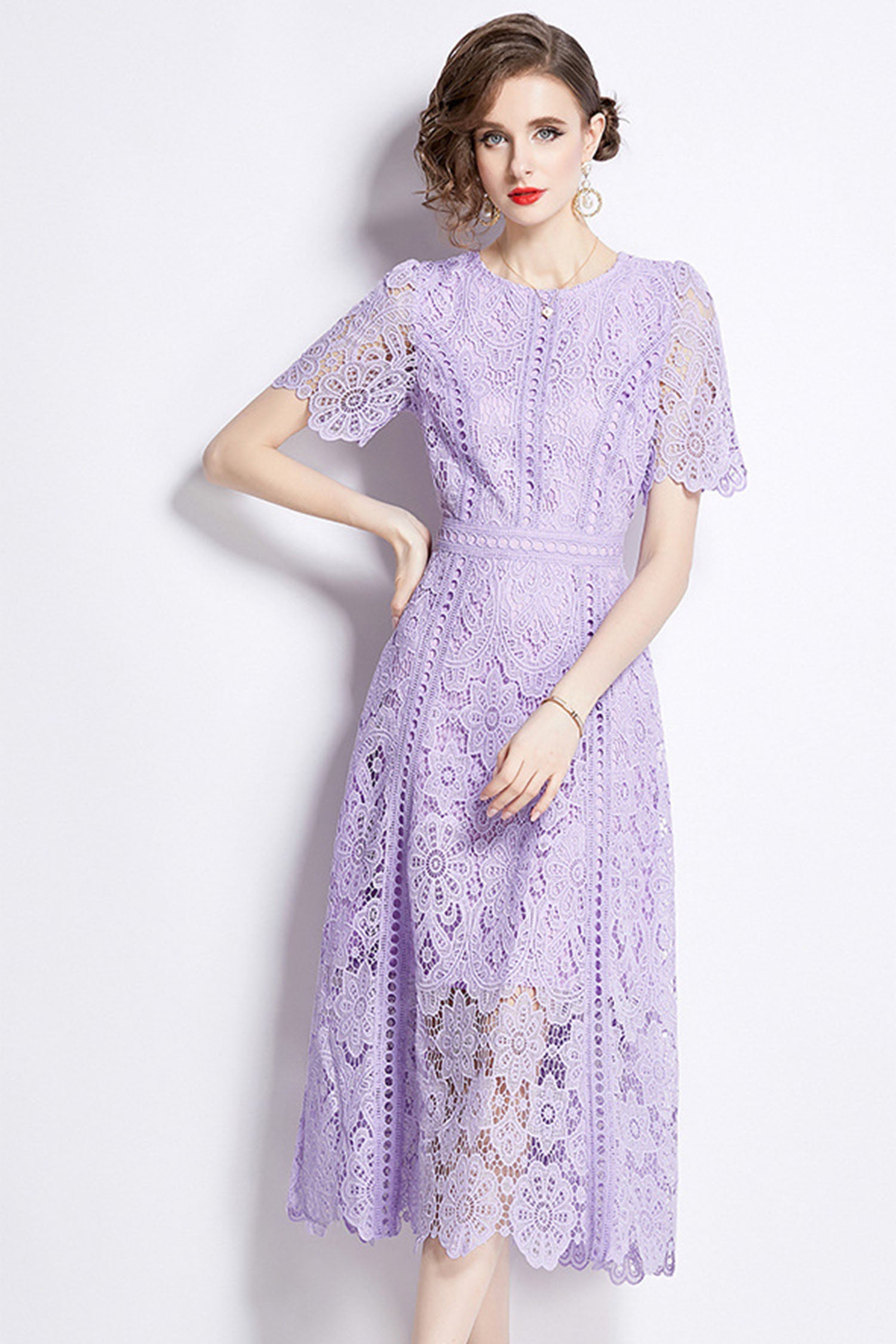 August Purple Water-Soluble Lace Midi Dress Secondary image
