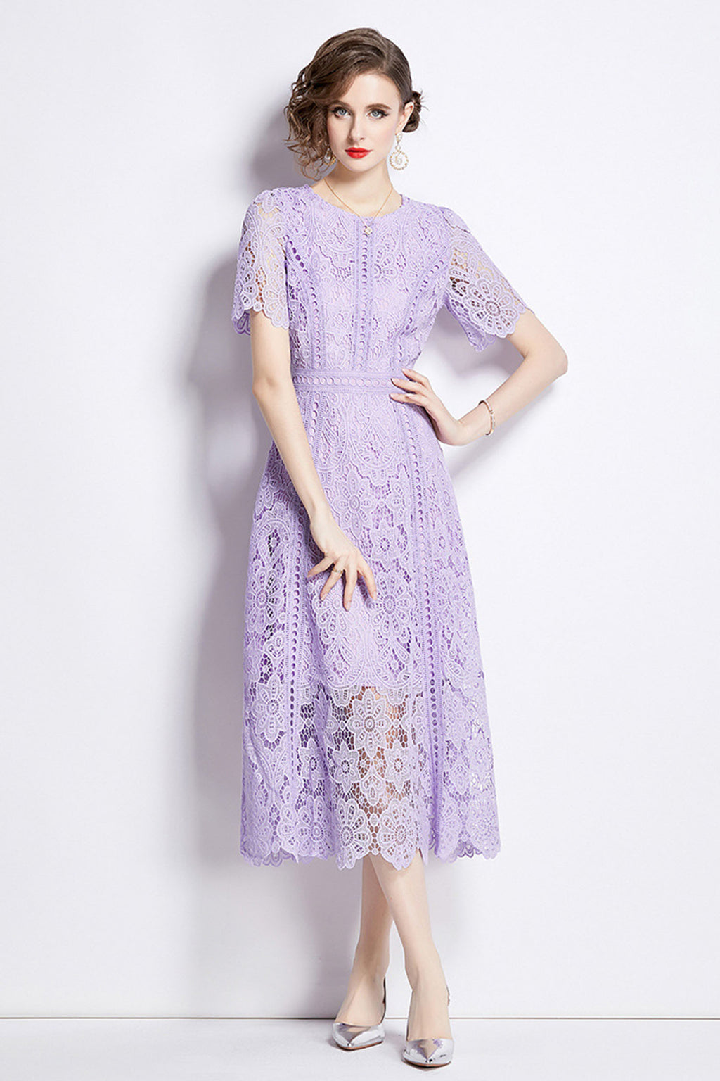 August Purple Water-Soluble Lace Midi Dress