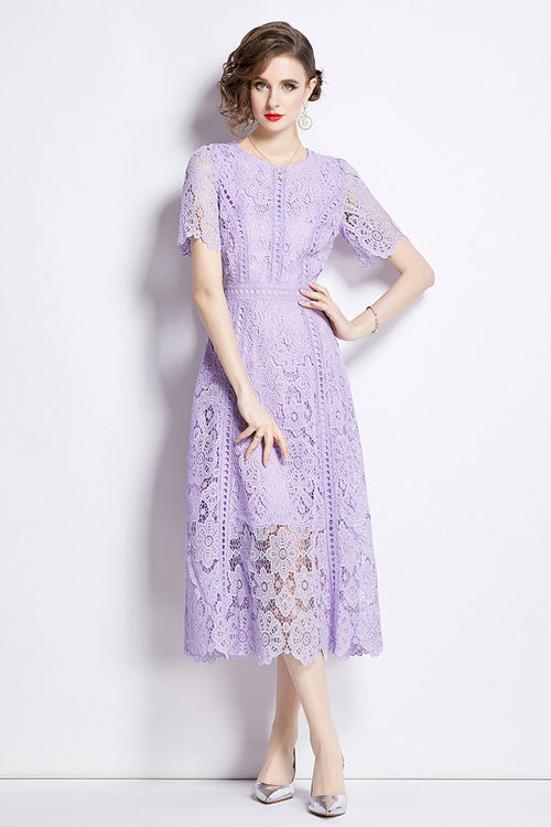 August Purple Water-Soluble Lace Midi Dress
