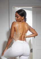 Nola Metal  Rhinestone Chain Strap Top In Gold - PDC