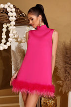 Bastian Fuchsia Feather A-Line Mini Dress