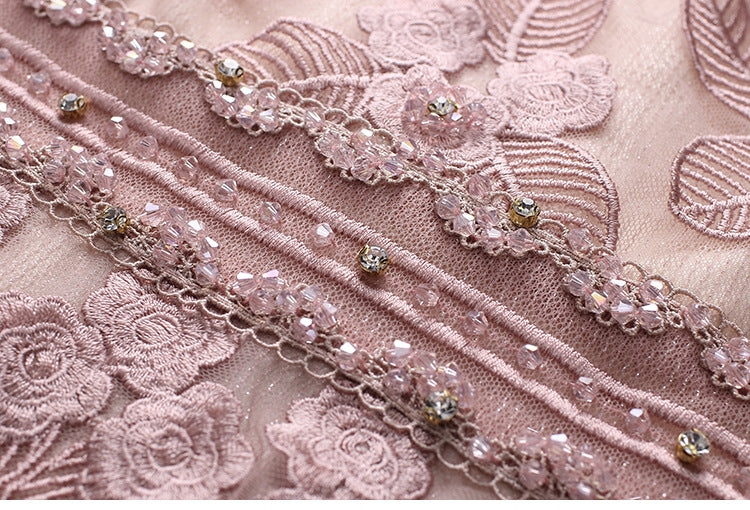 Bunyan Embroidered Beaded Midi Dress in Pink - PDC