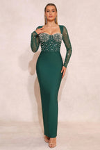 Caden Dark Green Beaded Bandage Maxi Dress