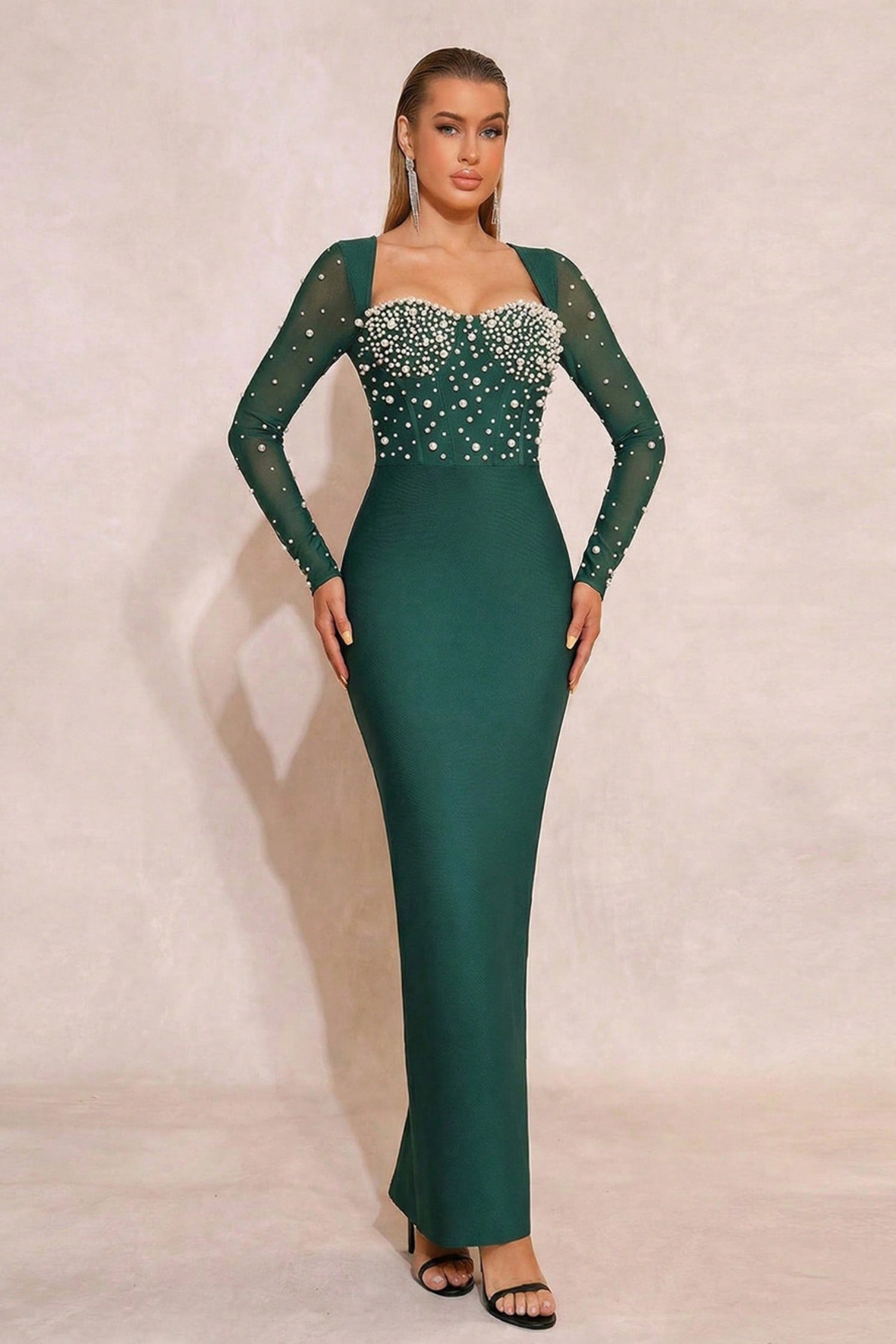 Caden Dark Green Beaded Bandage Maxi Dress Main image