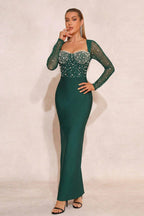 Caden Dark Green Beaded Bandage Maxi Dress
