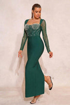 Caden Dark Green Beaded Bandage Maxi Dress