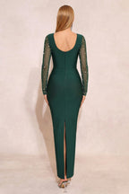 Caden Dark Green Beaded Bandage Maxi Dress