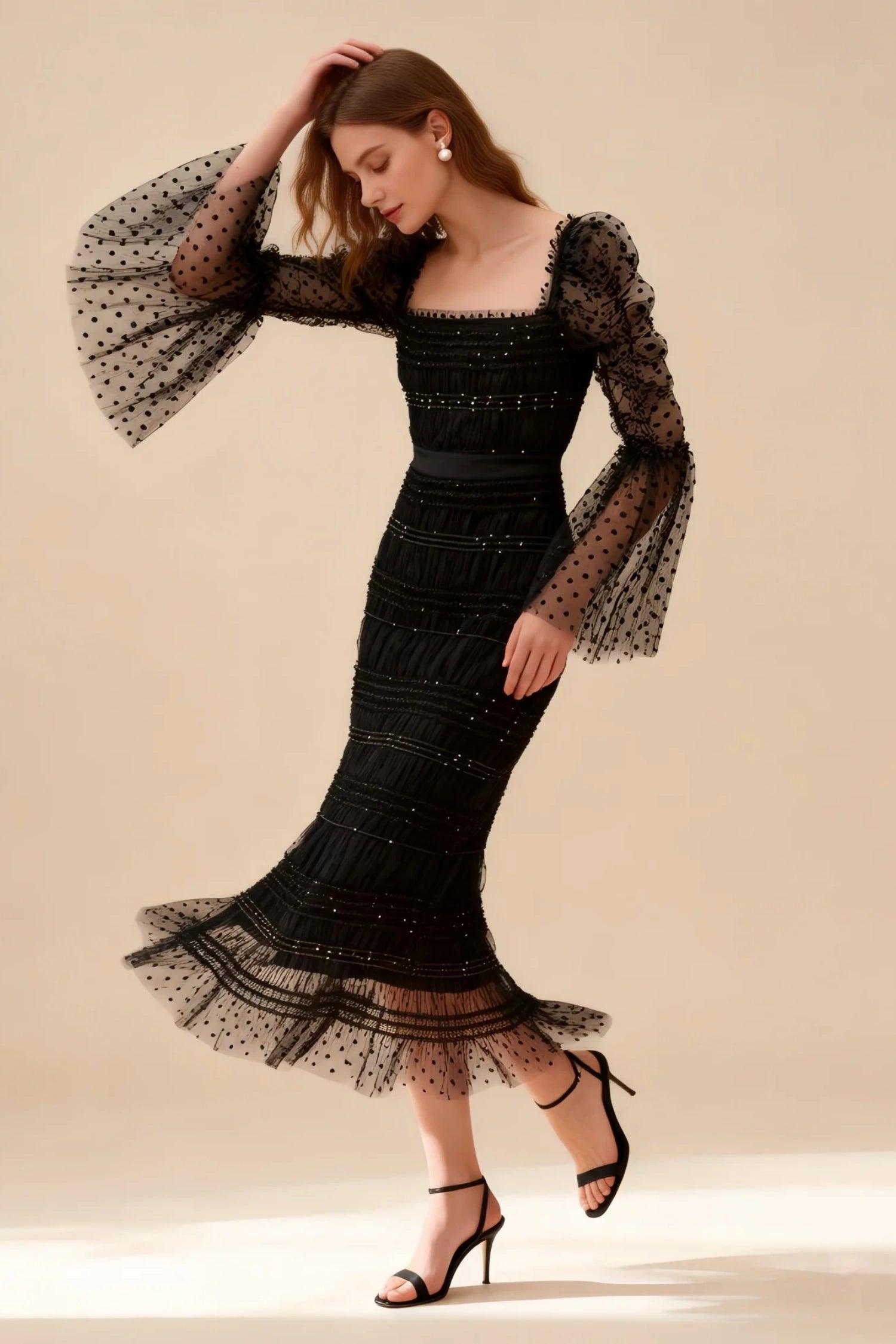 Calvin Black Sequin Mesh Maxi Dress Secondary image