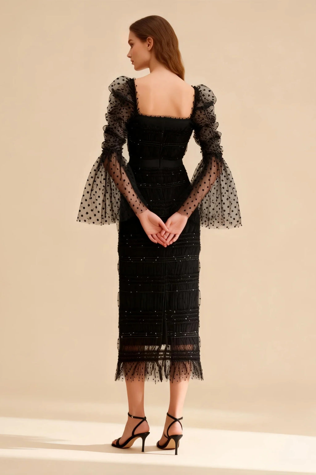 Calvin Black Sequin Mesh Maxi Dress