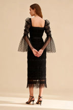 Calvin Black Sequin Mesh Maxi Dress