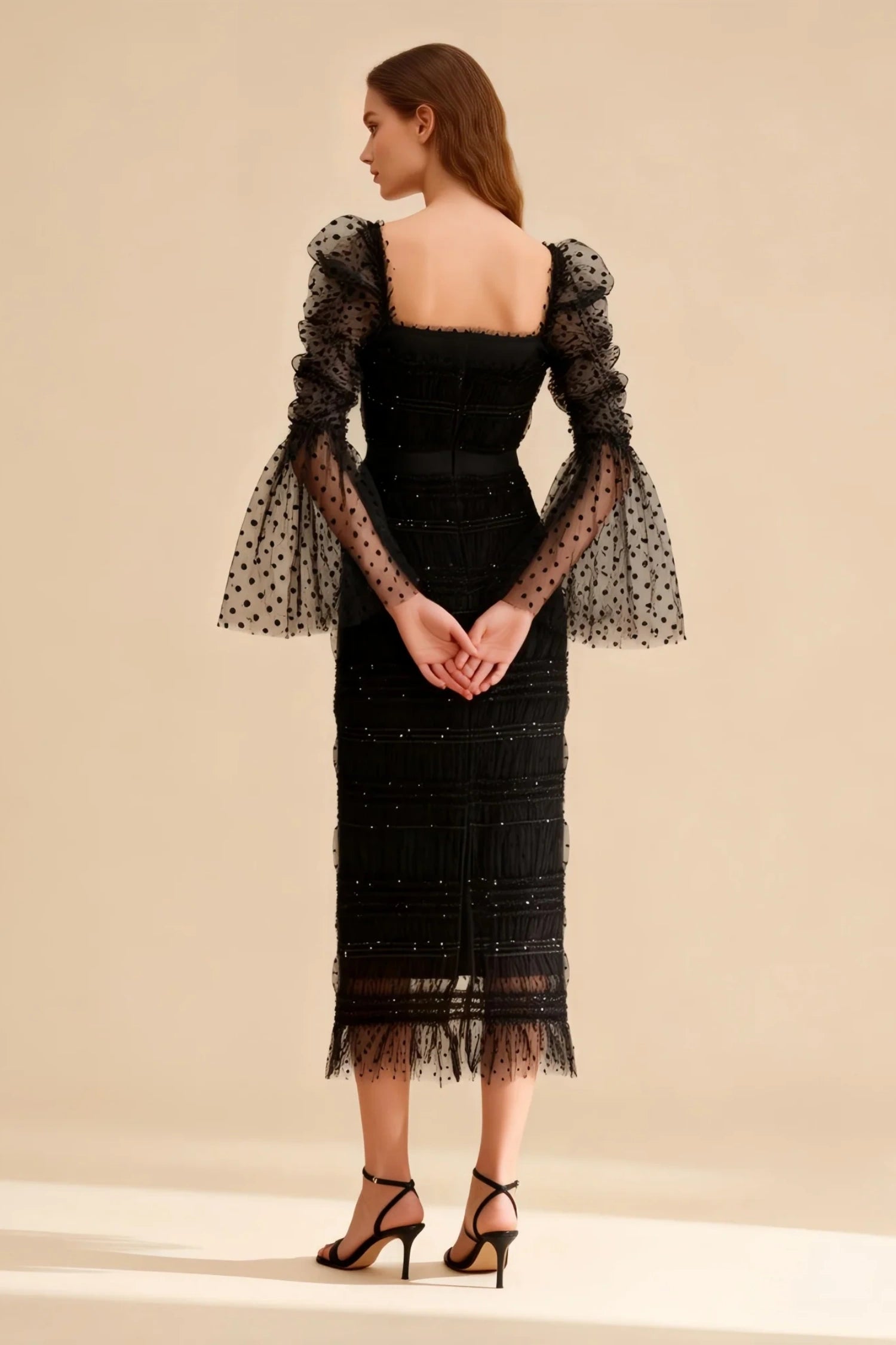 Calvin Black Sequin Mesh Maxi Dress