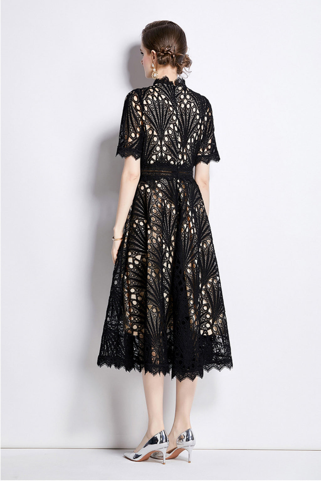 Casper Black Lace Cutout Midi Dress
