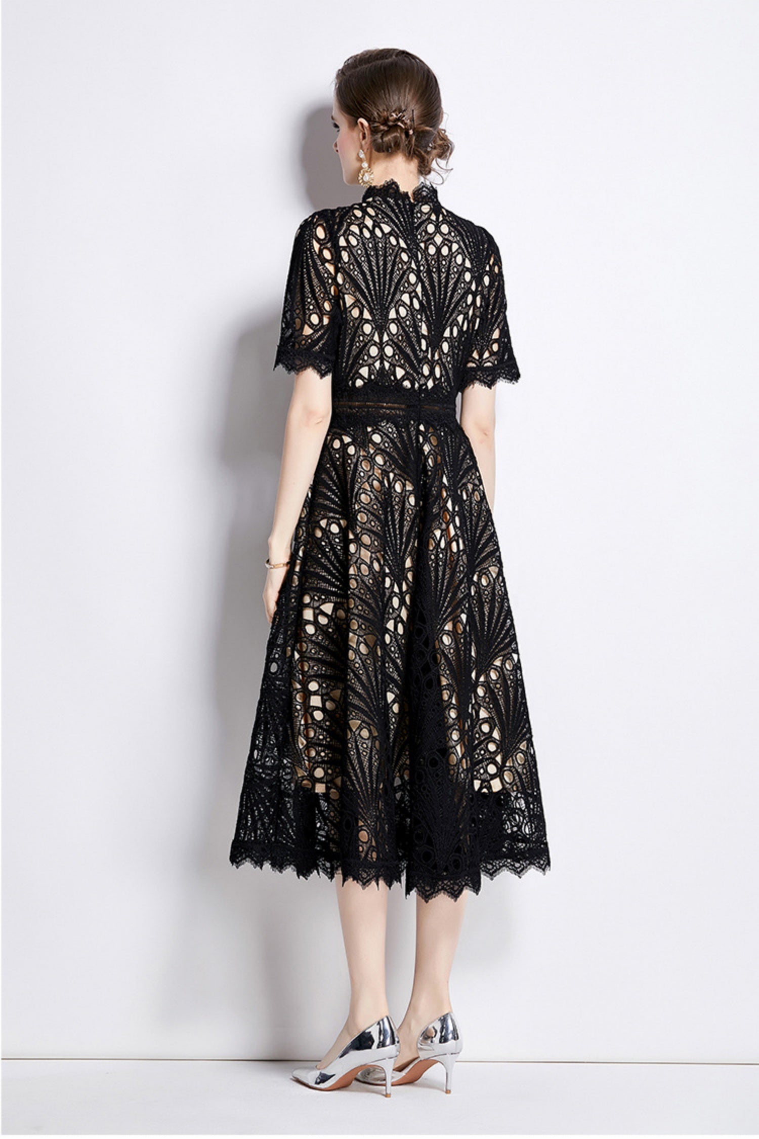 Casper Black Lace Cutout Midi Dress