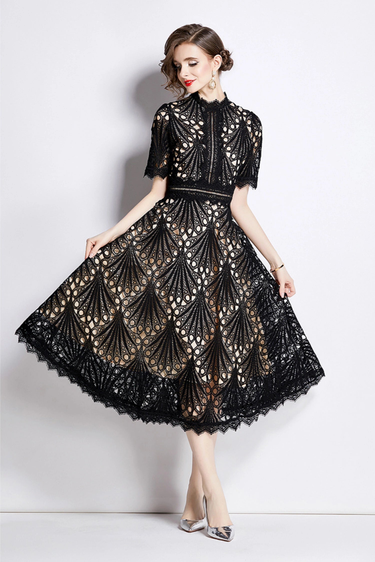 Casper Black Lace Cutout Midi Dress Secondary image