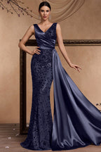 Celine Dark Blue Sequin Print Maxi Evening Dress