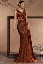 Celine Rust Sequin Print Maxi Evening Dress