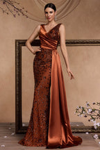 Celine Rust Sequin Print Maxi Evening Dress