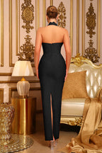 Charlotte Black Halter Bandage Maxi Dress