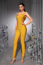 Chloe Mustard Yellow Tie-Up Bandage Jumpsuit