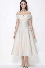 Clementine Apricot Bow Spaghetti Strap Midi Dress